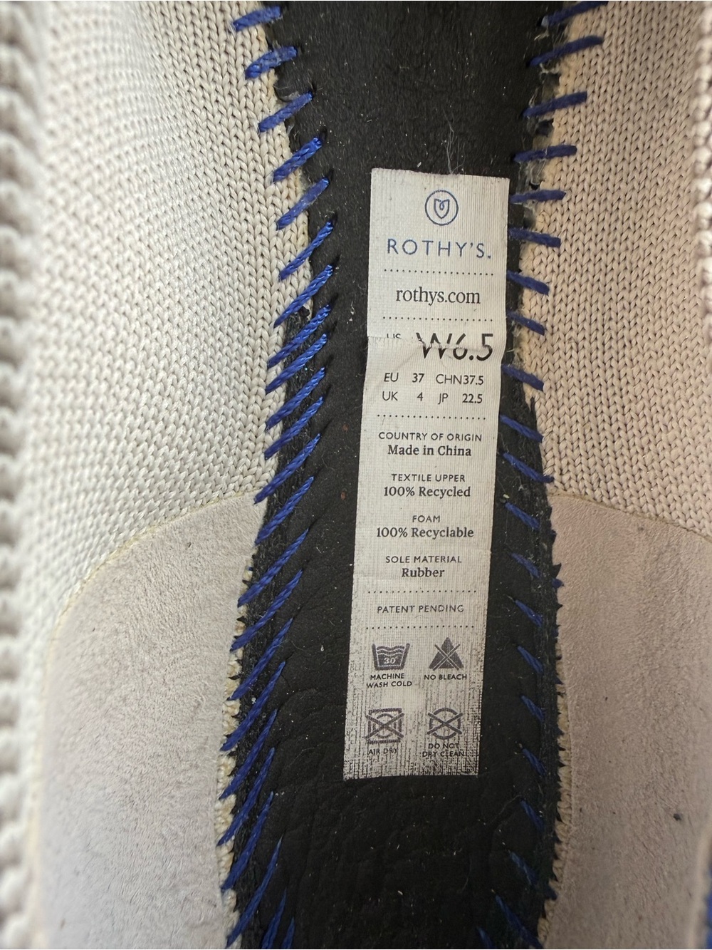 Rothy's the Point size 6.5 Knit Flats in Light Beige with Blue Trim - Picture 8 of 8